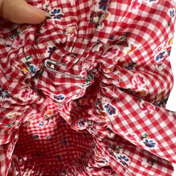 Handmade Gingham Country Top Full Length Skirt Bonnet Set Large - Picture 4 of 9